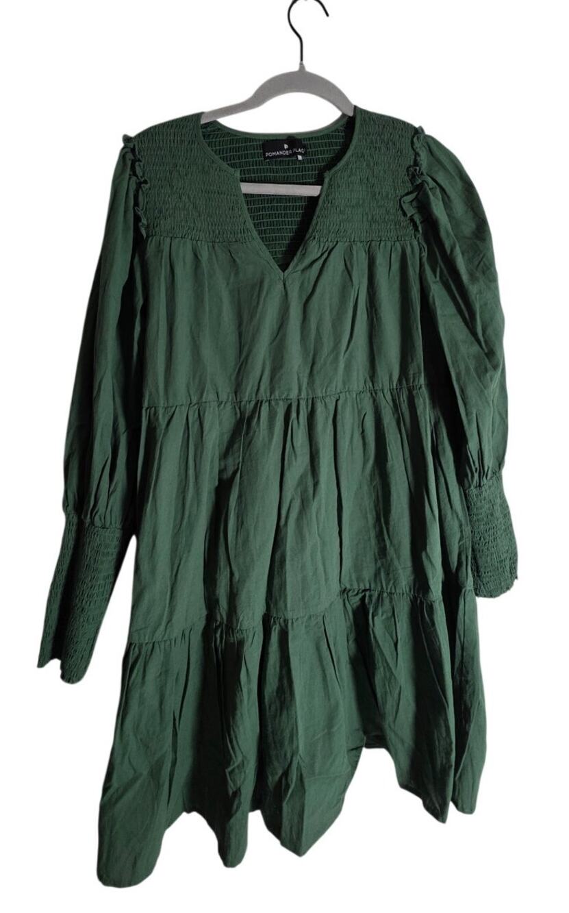 Women Pomander Place Green Cotton Smocked Dress XS Boho Cottagecore Cute Fall